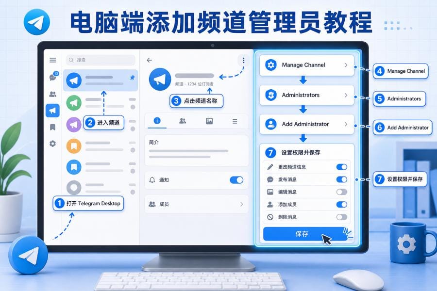 手机端添加 Telegram 频道管理员