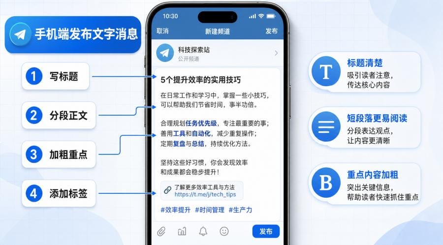 Telegram频道内容怎么排版?新手图文发布与文字格式教程 配图 1